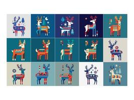 A set of different reindeer in different colors vector
