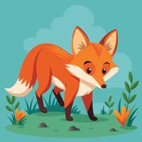 Curious Fox Sniffing in Serene Forest vector