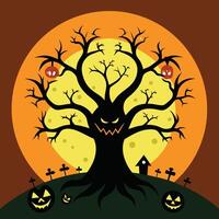 Halloween tree with pumpkins and jack o lanterns vector