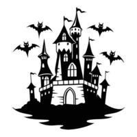 Haunted Castle with Ghosts, Bats, and Spooky Moon Illustration vector