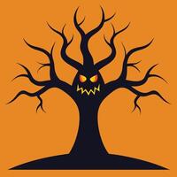 Halloween tree with scary face on it vector
