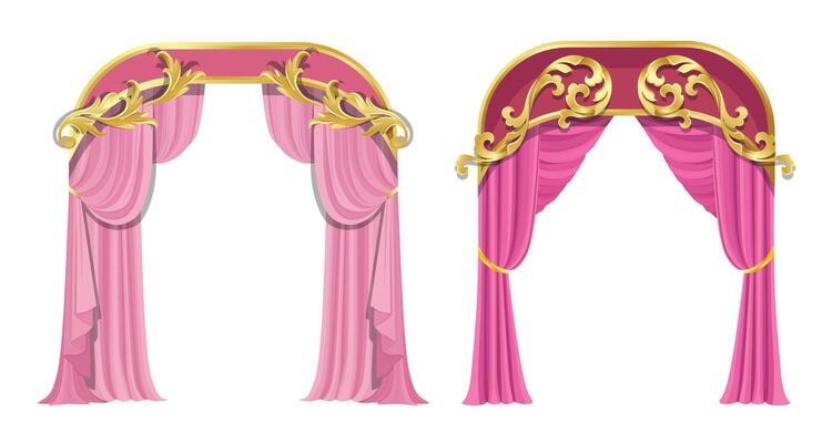 Curtains Pink color, Luxury curtains, Decorative silk cloth vintage frame.