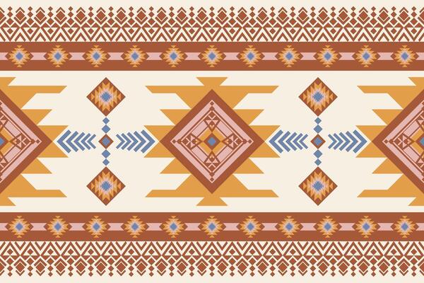Navajo and Aztec seamless pattern in pink, red, and blue, geometric zigzag motifs. Native American and tribal designs, perfect for home decor, textiles, kilim rugs, or vintage-style table mats