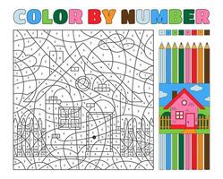 A vibrant color by number drawing of a charming house created using a variety of colored pencils for shading and detailing vector