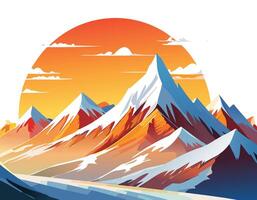 A mountain landscape with a sun setting over it vector