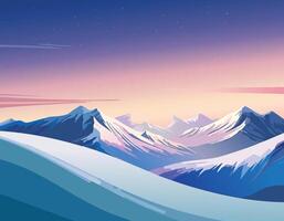 Snowy mountains at sunset with a sky and clouds vector