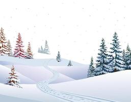 Winter landscape with snow covered trees and path illustration vector