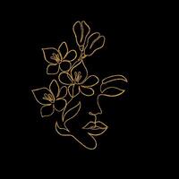 Female face in minimal line art style with golden foil effect vector