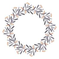 Winter cold floral wreath design featuring twigs and berry arranged in circular pattern against white background. vector