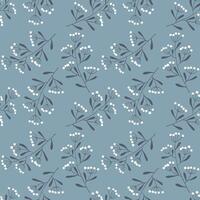 Cold pattern with blue branches with white berry on blue background. vector