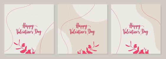 Posters set of Happy Valentines Day , brochure, flyer templates, organic abstract shape drawing, boho style hand drawn design, simple wallpaper. vector