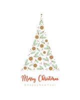 Merry Christmas card with fir branches and anise stars and red berries. On white background. vector