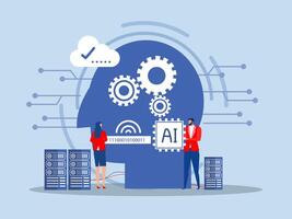 Artificial Intelligence concept ,artificial intelligence technology futuristic, AI, with brain Machine future cooperation illustrator vector