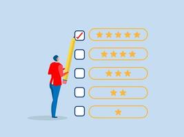 Satisfied and good customer choices,Evaluation or satisfaction feedback, performance rating or customer review, giving stars quality result, rate the service concept vector