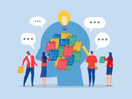Share Idea Meeting or Brainstorm New Idea, Training Course Class, Q and A, Question and Answer Chat, Business People in Workshop Meeting Room and Sticky Notes vector