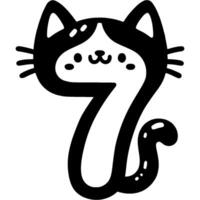 Number seven, 7 in cat style in monochrome vector