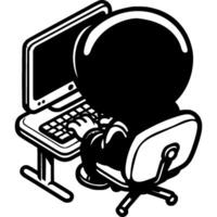 Hacker hacks someone else data while sitting at a remote computer in monochrome vector