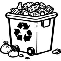 Wheeled trash bin for plastic waste in monochrome vector
