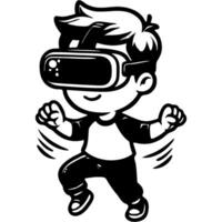 Boy dancing in virtual reality glasses in monochrome vector