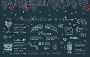 Christmas and New Year menu cafe. Template design. Hand drawn illustrations. vector