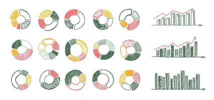 Graphs and Charts on white background, Set hand drawn . vector