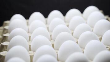 White chicken eggs in a cardboard box. Eggs in a paper tray. video