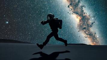 An animated astronaut travels to the stars, a journey of exploration and discovery through the vast universe. video