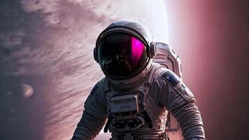 Astronaut ventures into the depths of space, surrounded by a vast galaxy of stars and nebulae. This awe inspiring artwork captures the essence of space exploration and the mysteries of the universe. video