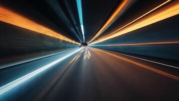 Animation The thrill of speed as a car races through a tunnel, leaving behind a trail of blurred light and color in this vibrant abstract. video
