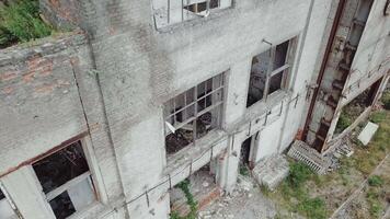 Aerial view of a destroyed factory during the war. Abandoned industrial building. video