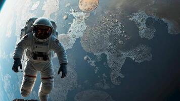 An Animation astronaut as they navigate the vast expanse of space, their mission leading them to a mysterious planet with secrets waiting to be unveiled. video