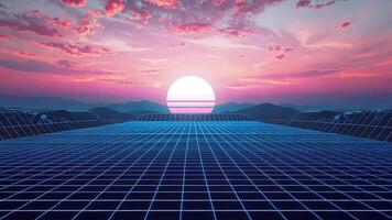 Synthwave Vibes Animation Journey into the world of Vaporwave with Neon Sunset and Digital Grid Landscape. video