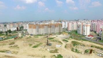 a large territory for the construction of modern high-rise buildings of the new part of the city. Aerial view video