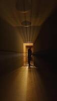 A Mysterious and Dimly Lit Hallway Featuring Bars That Evokes Strong Emotions and Fear video