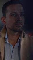 An Intense and Engaging Portrait of a Man with Distinctive Sharp Features and Focused Expression video