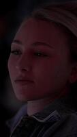 A Thoughtful Expression in Dim Light, Evoking Profound Emotion and a Deep Sense of Serenity video