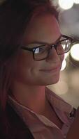 A Candid Portrait Featuring a Young Woman Wearing Glasses Captured at Nighttime Outdoors video