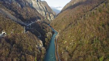 Amazing mountain river Mzymta in the evening landscape of Sochi sunset video