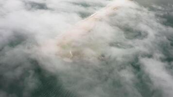 Aerial view of the Nazimov sand spit in fog, Russia video