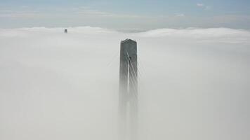 Aerial view of the top of the pylons of the Russian bridge video