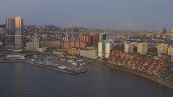 Evening view from a drone of a modern building video