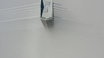 Aerial view of the top of the pylons of the Russian bridge video