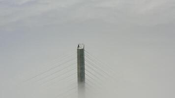 Aerial view of the top of the pylons of the Russian bridge video