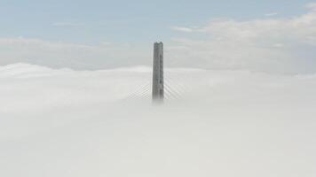 Aerial view of the top of the pylons of the Russian bridge video