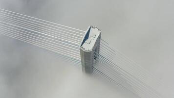 Aerial view of the top of the pylons of the Russian bridge video