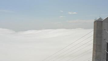 Aerial view of the top of the pylons of the Russian bridge video
