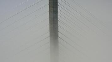 Aerial view of the top of the pylons of the Russian bridge video