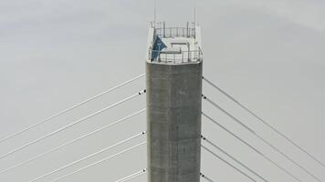 Aerial view of the top of the pylons of the Russian bridge video