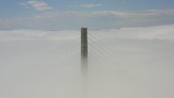 Aerial view of the top of the pylons of the Russian bridge video