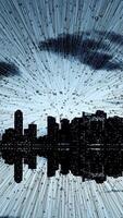 A stunning futuristic cityscape reflection enhanced with dynamic effects captivates viewers video